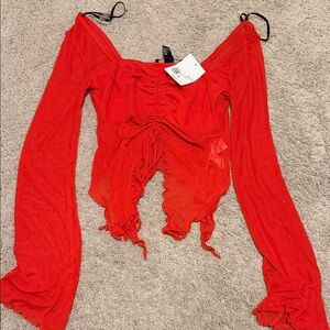 Forever 21 Red Long Sleeve Ruched Top